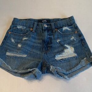 AERO Women's Distressed Blue Denim Jean Shorts